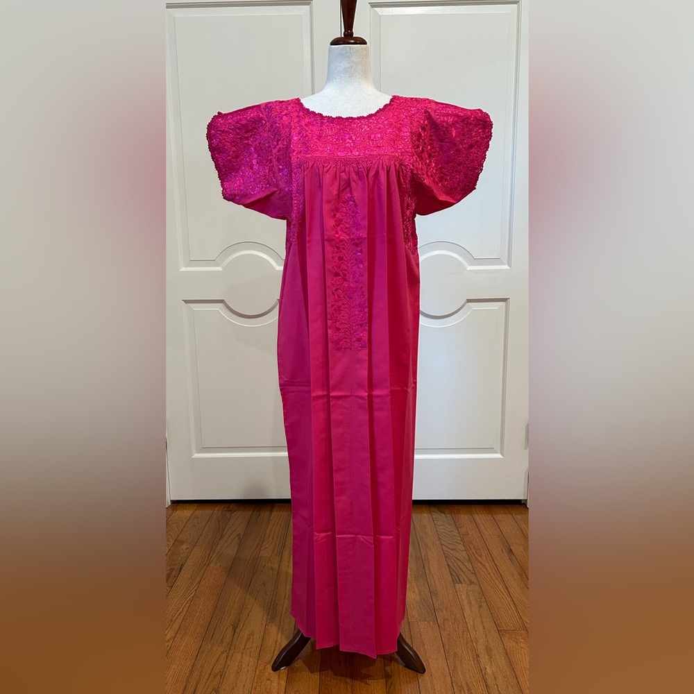San Antonino Maxi Dress,Oaxaca Mexican dress.Hand Embroidered with Silk Threads.